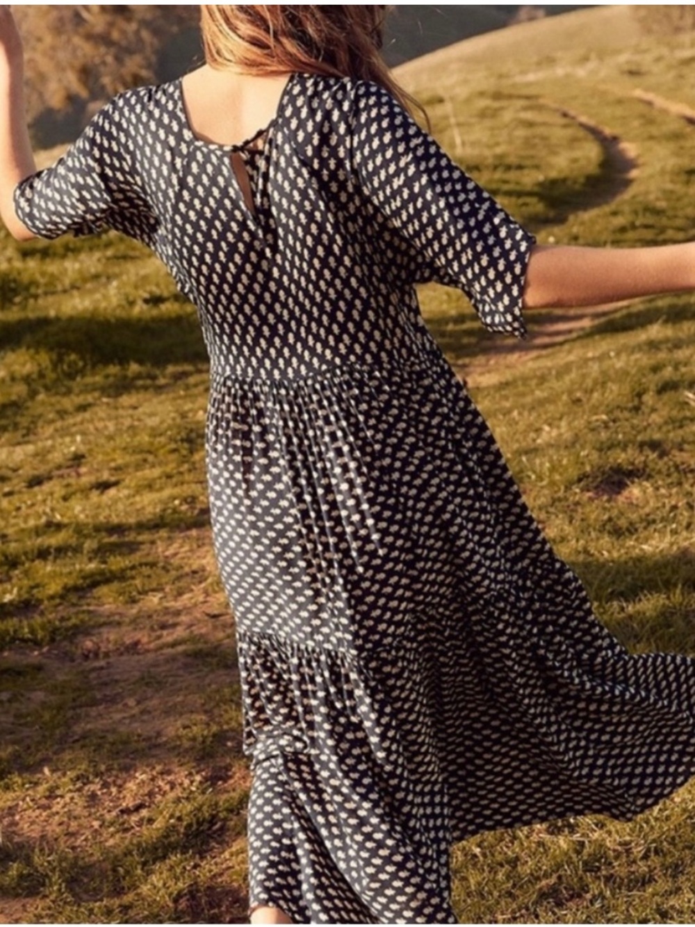 Christy Dawn Black and Cream Printed Midi Dress - Picture 2 of 7